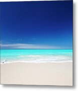 Clean White Caribbean Beach With Blue Metal Print