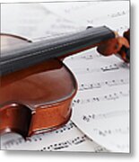 Close Up Of Violin And Sheet Music Metal Print