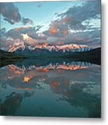 Clouds And Mountains Reflecting In The Metal Print