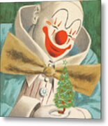 Clown Holding Christmas Tree Metal Print