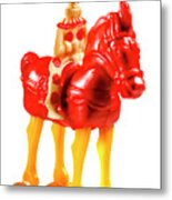 Clown Riding Red And Yellow Horse Metal Print