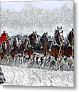 Clydesdales Hitch In Snow Metal Print