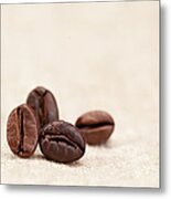Coffee Beans On Sack Cloth Metal Print