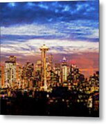 Colorful Twilight Over Downtown Seattle Metal Print