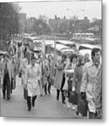 Commuters Leaving Buses Metal Print