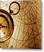 Compass With Old Map Metal Print