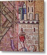 Construction Of The Tower Of Babel Detail Of The 13th Century Mosaic Metal Print