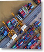 Container Ship In Import Export Metal Print