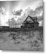 Cottage On The Dunes In Black And White Metal Print