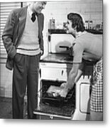 Couple In Kitchen Metal Print