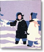 Couple In Snow Metal Poster