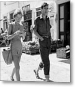 Couple Walking In Hydra Metal Print