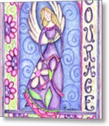 Courage Angel With Pink Ribbon Metal Print