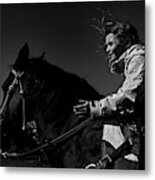 Cowboy Girl On A Horse Metal Print