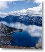 Crater Lake And Clouds Metal Print