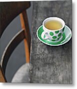 Cup Of Tea On Wooden Table Metal Print