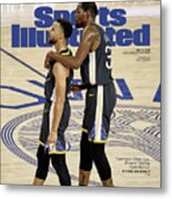 Curry  Durant Inside A Golden Basketball Sunset Sports Illustrated Cover Metal Print