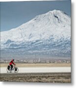 Cycling In Front Of Mt Ararat, Turkey Metal Print