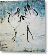 Dancing Cranes Metal Print