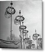 Decorations On Poles , B&w, High Section Metal Print