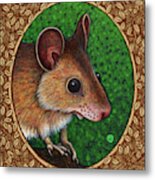 Deer Mouse Portrait - Brown Border Metal Print