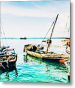 Dhow Sail Boats Zanzibar Tanzania 3735 - Coastal Ocean East Africa Metal Print