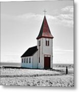 Distressed Old Church Coastal Iceland Color Splash Metal Print
