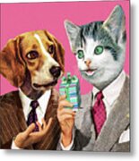Dog And Cat Businessmen Metal Print