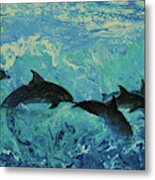 Dolphins Surf Metal Print