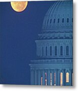 Dome Of Capitol Building With Full Moon Metal Print