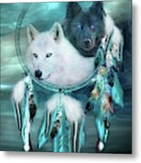 Dream Catcher - White Wolf Black Wolf Metal Print