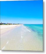 Drone Aerial View Of Wide Open White Sandy Beach Metal Print