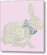 Easter Bunny Silhouette With Bow Metal Print