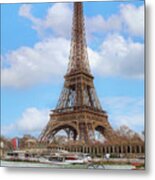 Eiffel Tower And Seine Boat Paris Metal Print