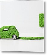 Electric Car Covered With Grass Metal Print