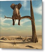 Elephant Stands On Thin Branch Metal Print