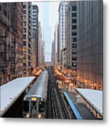 Elevated Commuter Train In Chicago Loop Metal Print