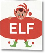 Elf Holding Sign Metal Poster