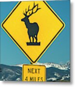 Elk Warning Sign Metal Print