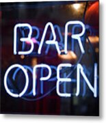 England, London, Great Britain, Neon Sign In The Exterior Window Of A Bar In Leicester Square Metal Print