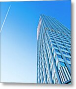 Eurotower With Blue Sky And Jet Trail Metal Print