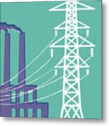 Factory And Power Lines Metal Print