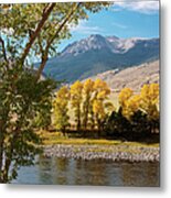 Fall Colors By Stream And Mountains Metal Print