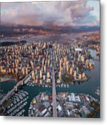 False Creek Downtown Vancouver Sunset Skyline Aerial Metal Print