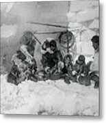 Family Of Eskimos In Igloo Metal Print