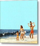 Family On The Ocean Beach Metal Poster