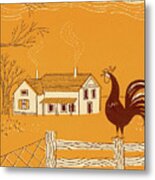 Farm House And Rooster Metal Poster