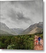 Father And Son Running Together Metal Print