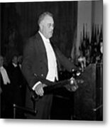 F.d. Roosevelt At Podium Wearing Tuxedo Metal Print