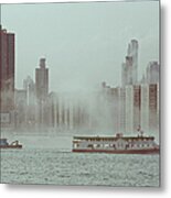Ferry Sailing Across Harbour In Foggy Metal Print